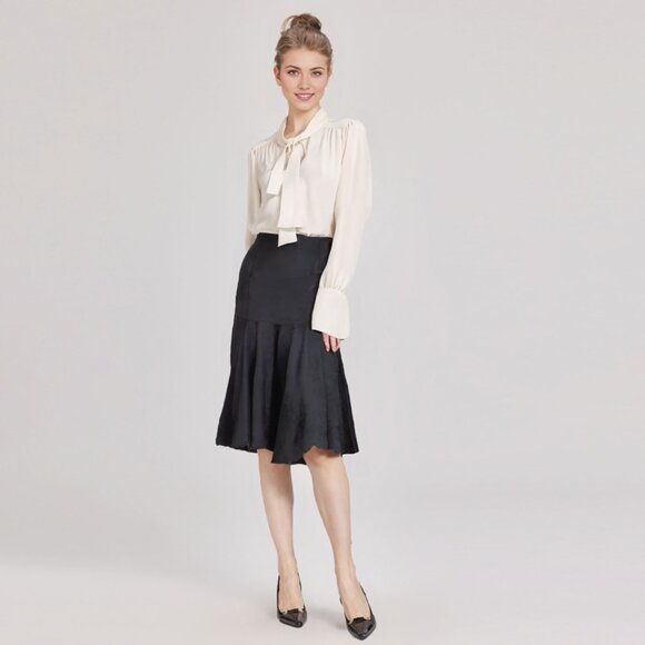 INC Knee Length Flare Circle Skirt Stretch Evening Fancy Zip Back Black Office - Picture 1 of 7